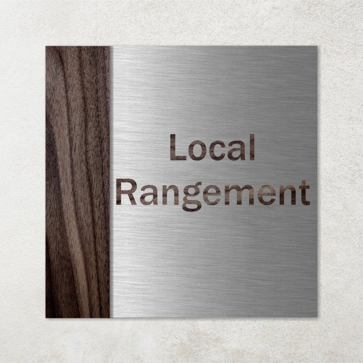 Plaque local rangement en métal composite et bois