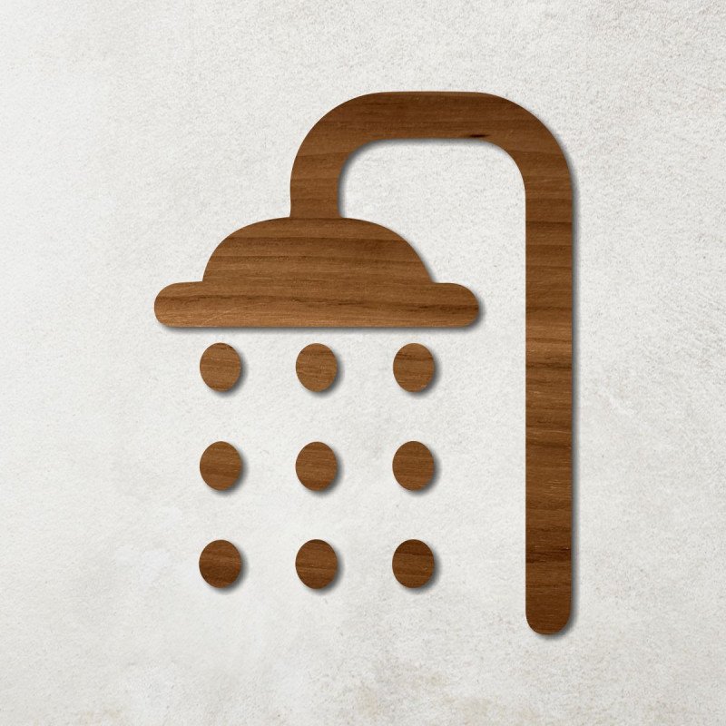 Pictogramme en bois découpé toilette douche noyer