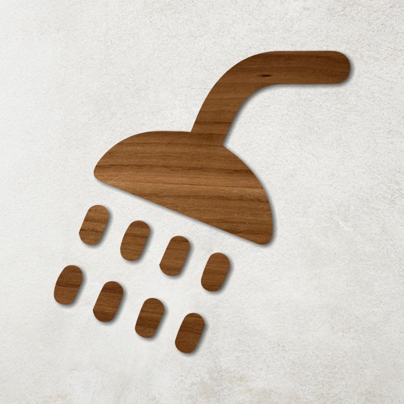 Pictogramme en bois découpé toilette douche noyer