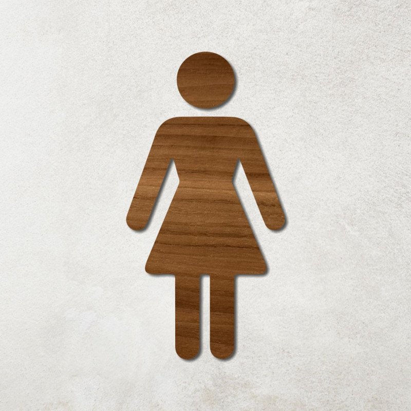 Pictogramme en bois découpé toilette dames noyer