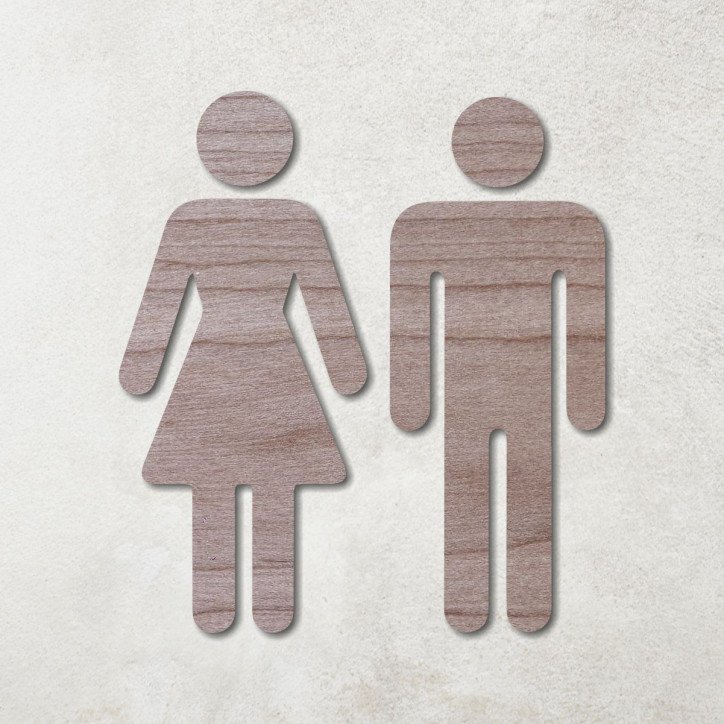 Pictogramme en bois découpé toilettes homme et femmes érable ou noyer Pictogramme en bois découpé toilettes homme et femmes érable ou noyer