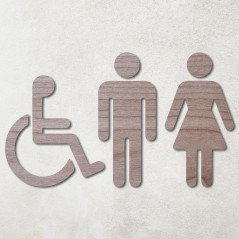 Pictogramme en bois découpé toilettes, hommes, femmes, PMR
