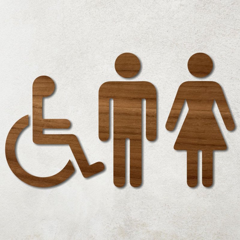 Pictogramme en bois découpé toilette wc noyer