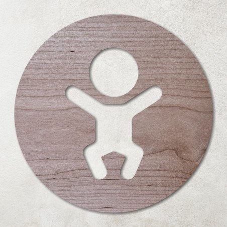 Plaque ronde en bois avec pictogramme bébé évidé