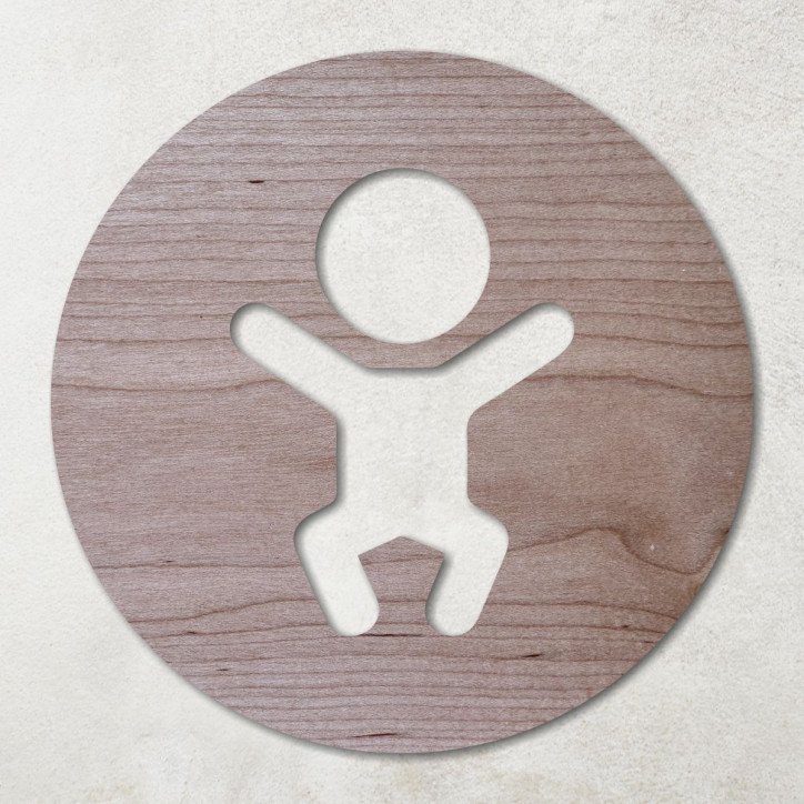 Plaque ronde en bois avec pictogramme bébé évidé Plaque ronde en bois avec pictogramme bébé évidé
