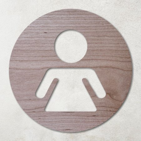 Plaque ronde en bois avec pictogramme femmes évidé