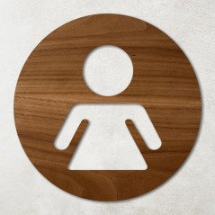 Plaque ronde en bois évidé pictogramme dames noyer