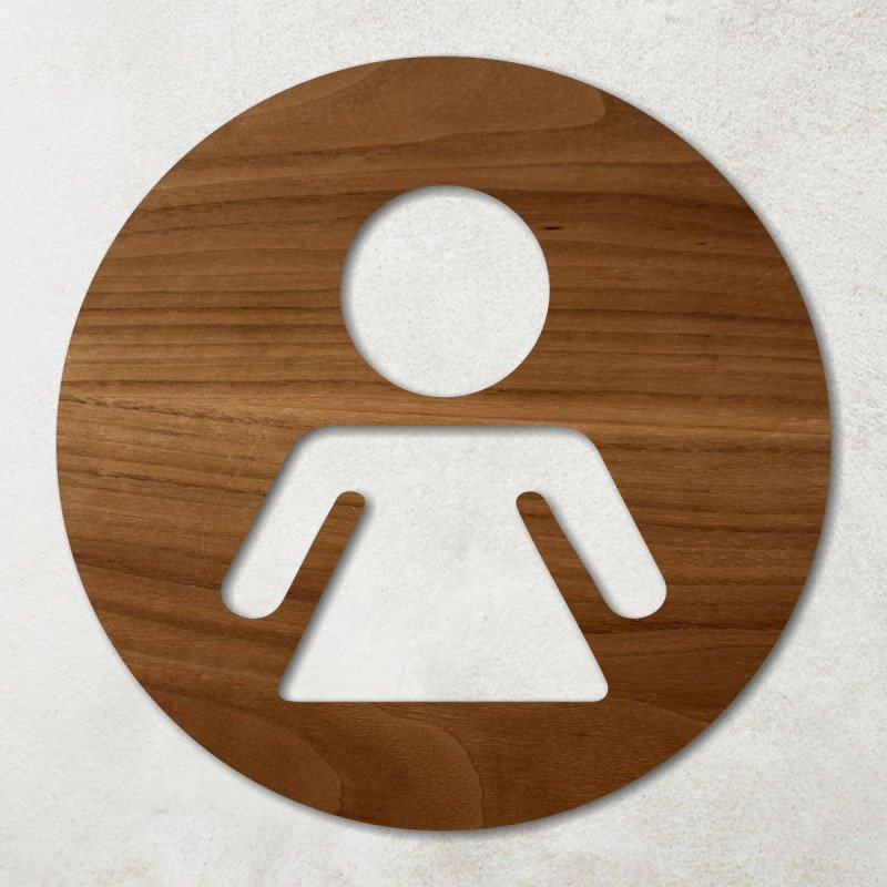 Plaque ronde en bois évidé pictogramme dames noyer