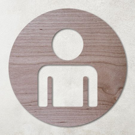 Plaque ronde en bois avec pictogramme toilettes hommes évidé