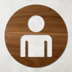 Plaque ronde en bois évidé pictogramme homme noyer