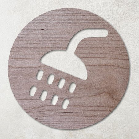 Plaque ronde en bois avec pictogramme douche évidé
