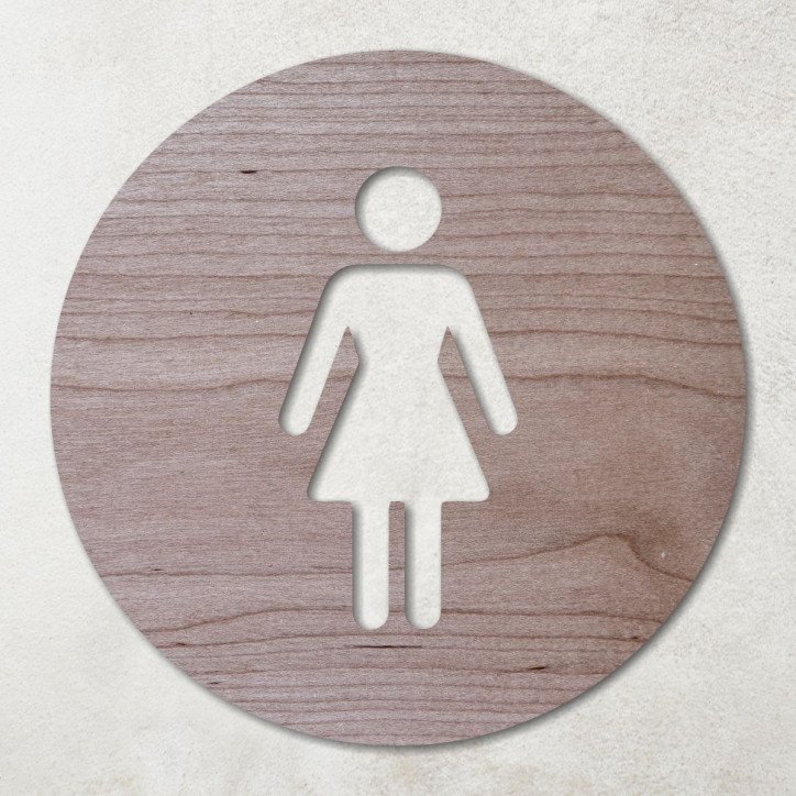 Plaque ronde en bois avec pictogramme WC femmes  évidé