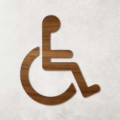 Pictogramme en bois découpé handicapés PMR noyer