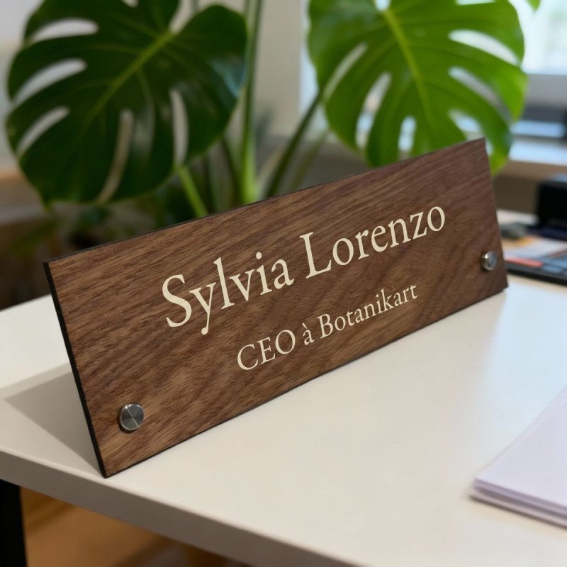 Porte-Nom Élégant en Bois Massif - Signalétique de Bureau Sur-Mesure