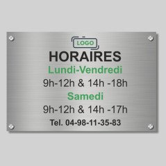 Panneau Horaire Alu Brossé | Pancarte Sur Mesure avec vos horaires
