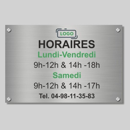 Panneau Horaire Alu Brossé | Pancarte Sur Mesure avec vos horaires