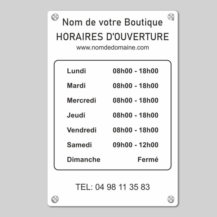 Panneau Horaire Blanc sur Alu Composite , Plaque avec Vis & Cache-Vis Panneau Horaire Blanc sur Alu Composite , Plaque avec Vis & Cache-Vis