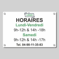 Panneau Horaire Blanc sur Alu Composite | Plaque avec Vis & Cache-Vis