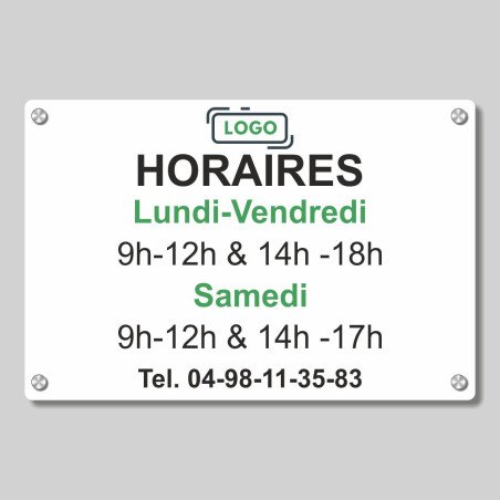 Panneau Horaire Blanc sur Alu Composite | Plaque avec Vis & Cache-Vis