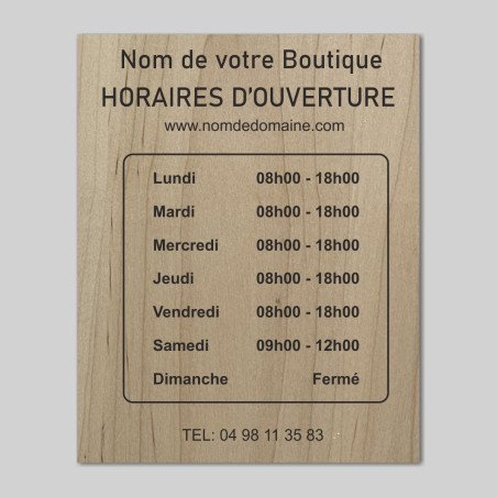 Plaque Horaire Bois Massif Noyer & Érable, Signalétique intérieure