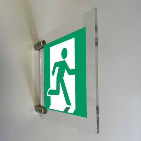 Signalétique évacuation drapeau carrée en plexiglas