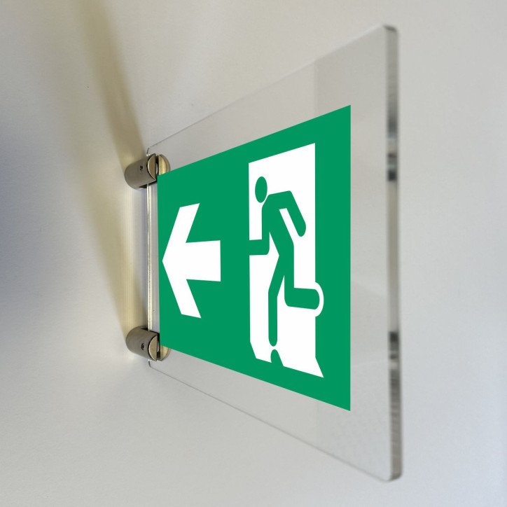 Signalétique drapeau  Evacuation rectangulaire en plexiglas
