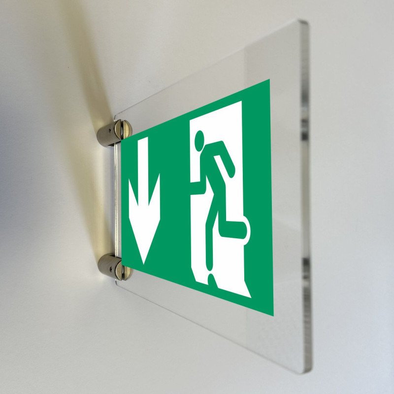 Panneau drapeau de signalisation évacuation rectangle en plexiglas 5 mm