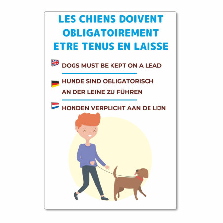 Panneau les chiens doivent être tenus en laisse dans le camping