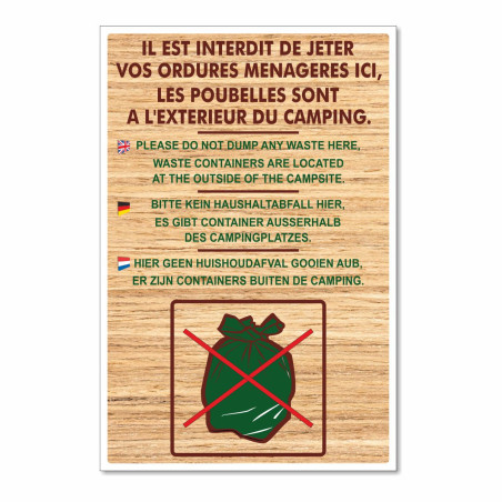 Panneau il est interdit de jeter vos ordures ménagères ici