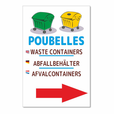 Panneau containers poubelles à droite en métal