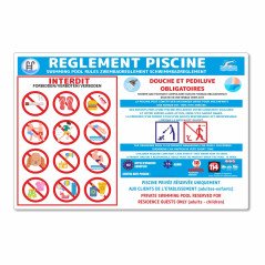 Panneau règlement piscine avec 12 pictogrammes