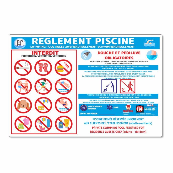 Panneau règlement piscine grand format