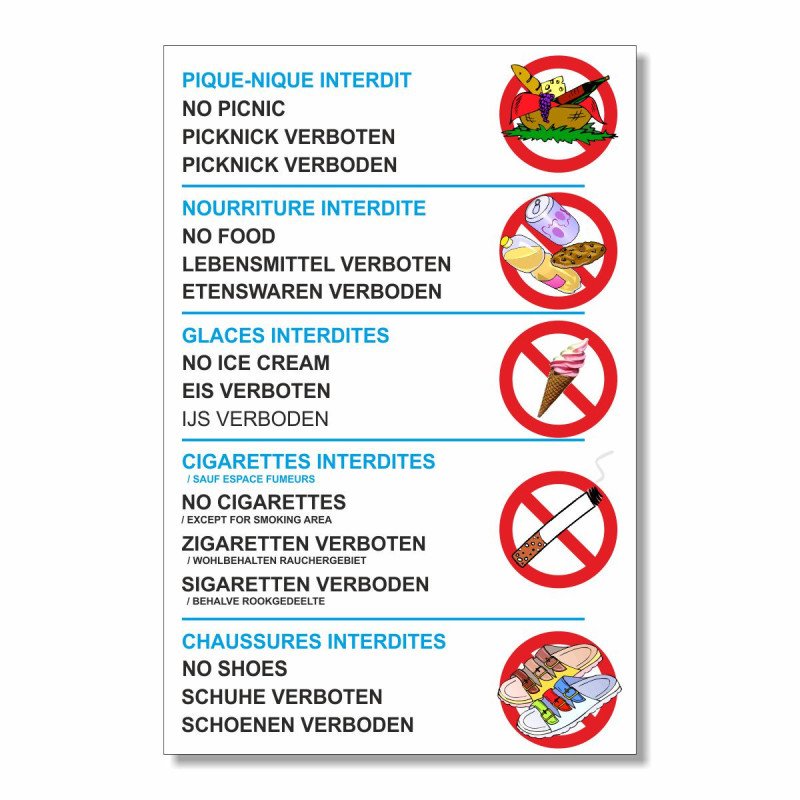 Panneau réglement piscine 6 pictogrammes