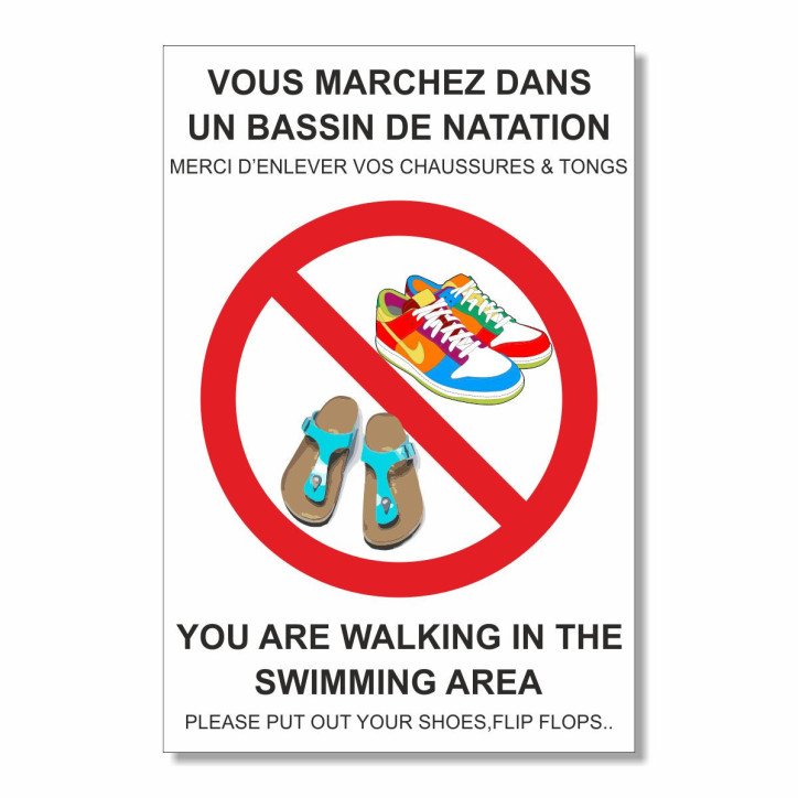 Panneau piscine chaussures interdites sur la plage Panneau piscine chaussures interdites sur la plage