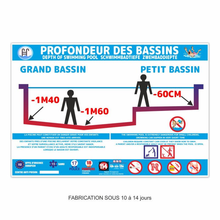Panneau profondeur des bassins piscine