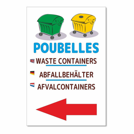 Panneau containers poubelles à gauche