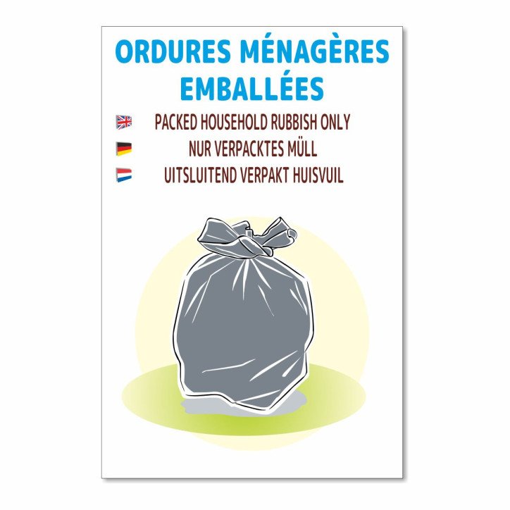 Panneau ordures ménagères emballées