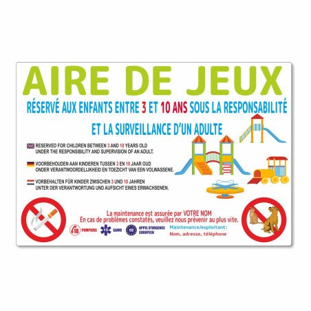 Panneau aire de jeux  en 4 langues sur mesure en aluminium composite