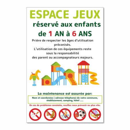 Panneau espace jeux réservé aux enfants sur mesure