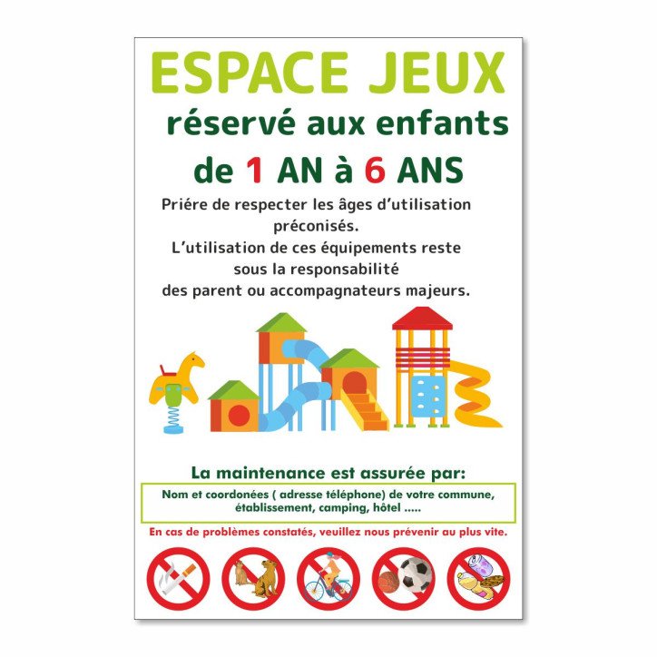 Panneau espace jeux réservé aux enfants Panneau espace jeux réservé aux enfants