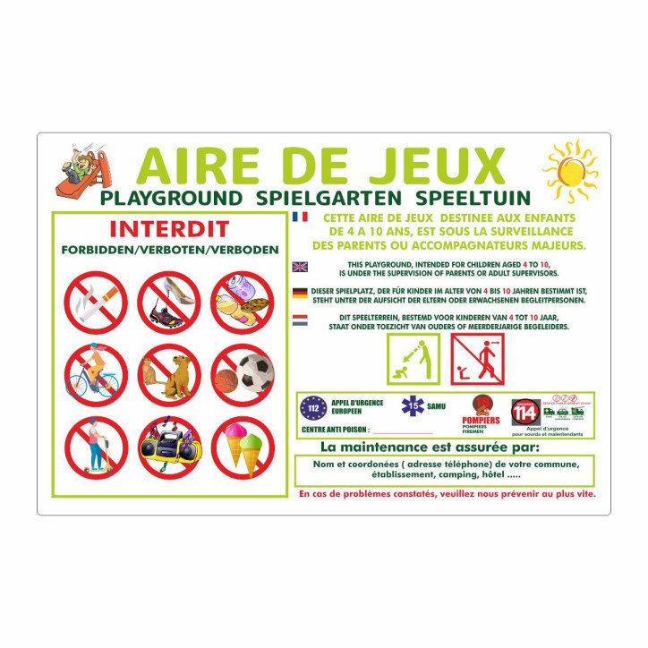 Aire de jeux avec pictogrammes âges sur mesure Aire de jeux avec pictogrammes âges sur mesure