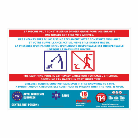 Panneau la piscine peux constituer un danger grave