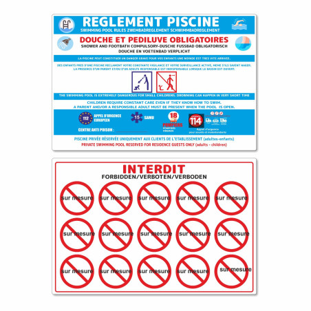Panneau règlement piscine sur mesure double