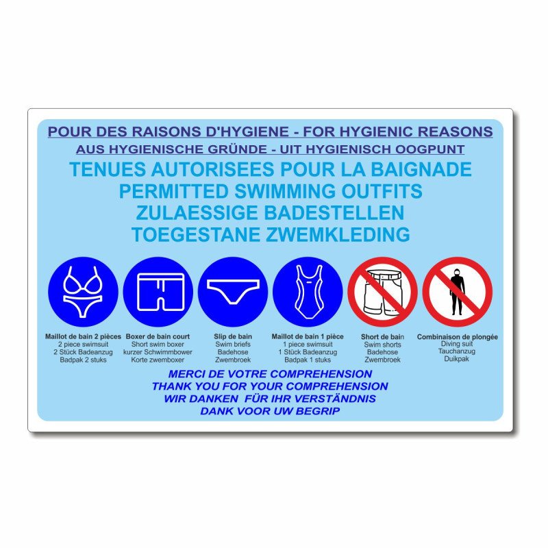 Panneau pictogrammes Panneau hygiène piscine Tenues obligatoires en aluminium composite