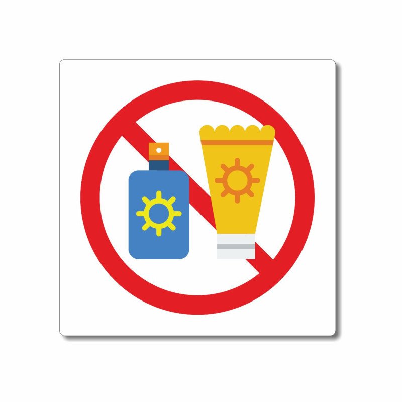 Panneau interdiction de se baigner badigeonné de crème solaire