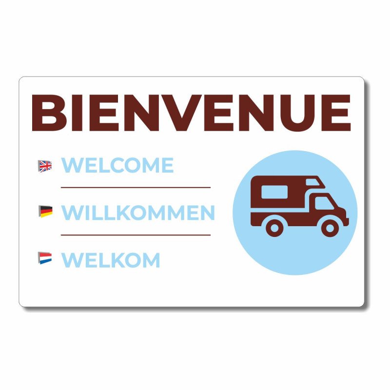Panneau bienvenue camping cars horizontal en 4 langues