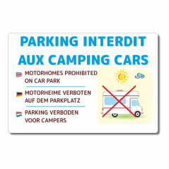 Panneau parking interdit aux camping cars en 4 langues