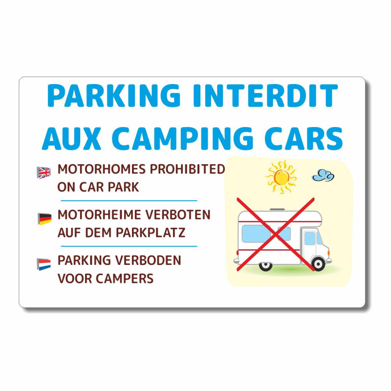 Panneau parking interdit aux camping cars en 4 langues