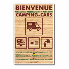 Panneau bienvenue camping cars en 4 langues vertical