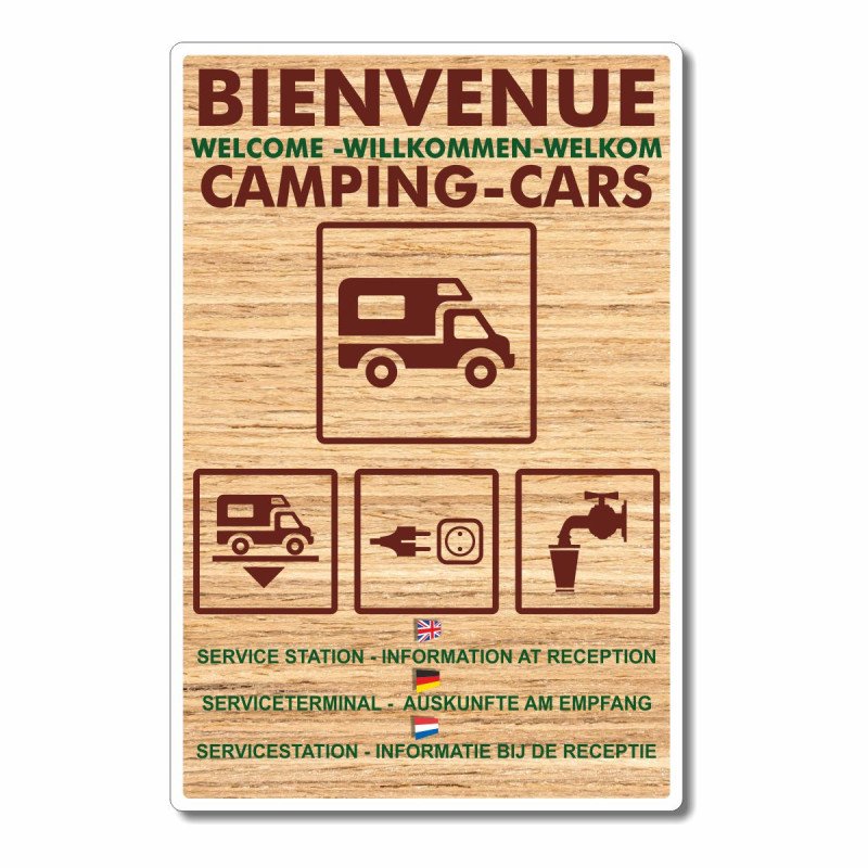 Panneau bienvenue camping cars en 4 langues vertical